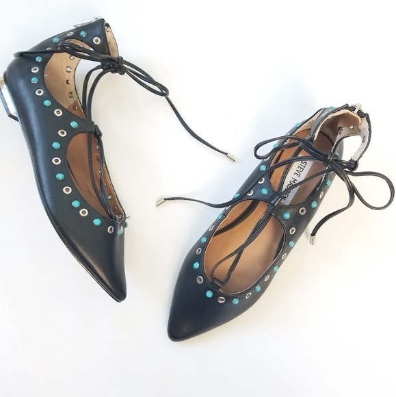 STEVE MADDEN Embellished Pointed Toe Ankle Tie Flat Shoes 7.5. - Picture 4 of 7